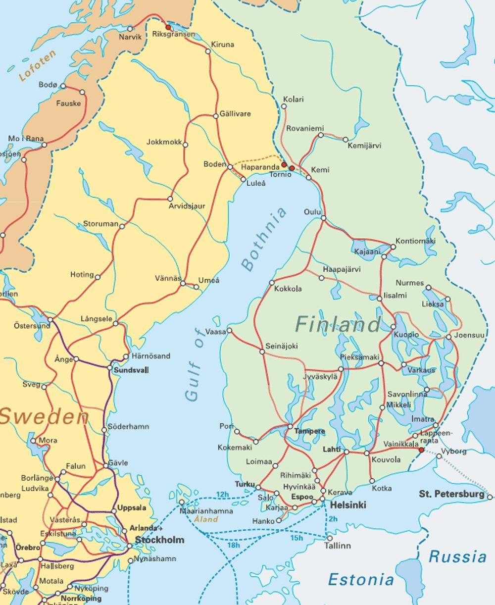 Fínsko vlak mapu