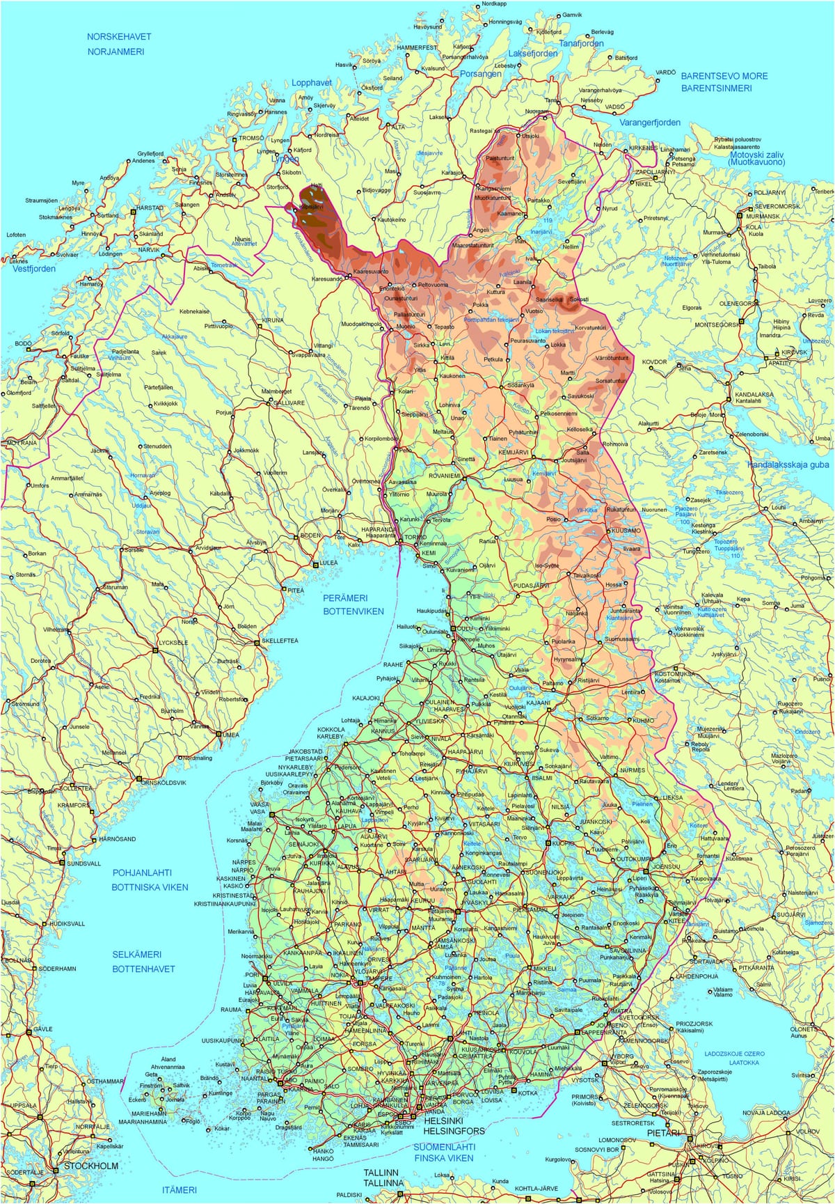 Mapa Fínsko cesty