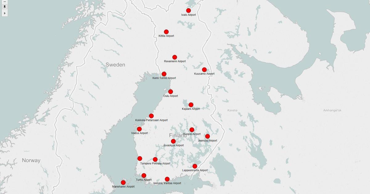 Mapa Fínsko letiská