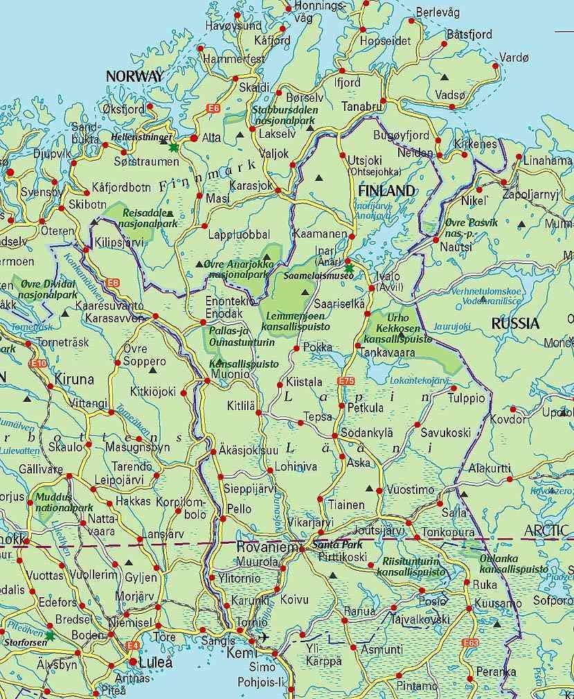 Mapa Fínsko turistika