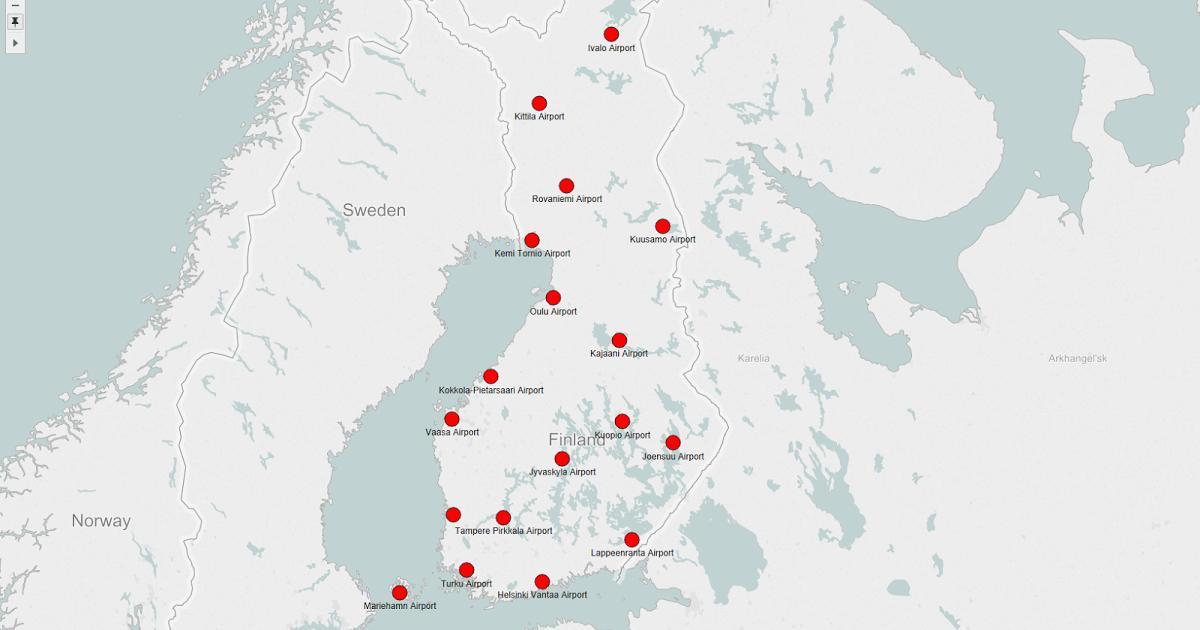 Mapa Fínsko letiská