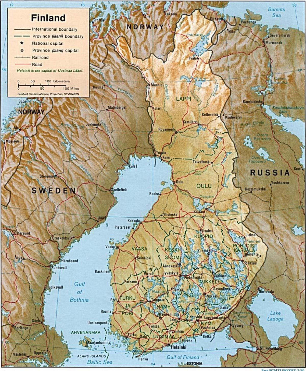 Mapa Fínsko topografické