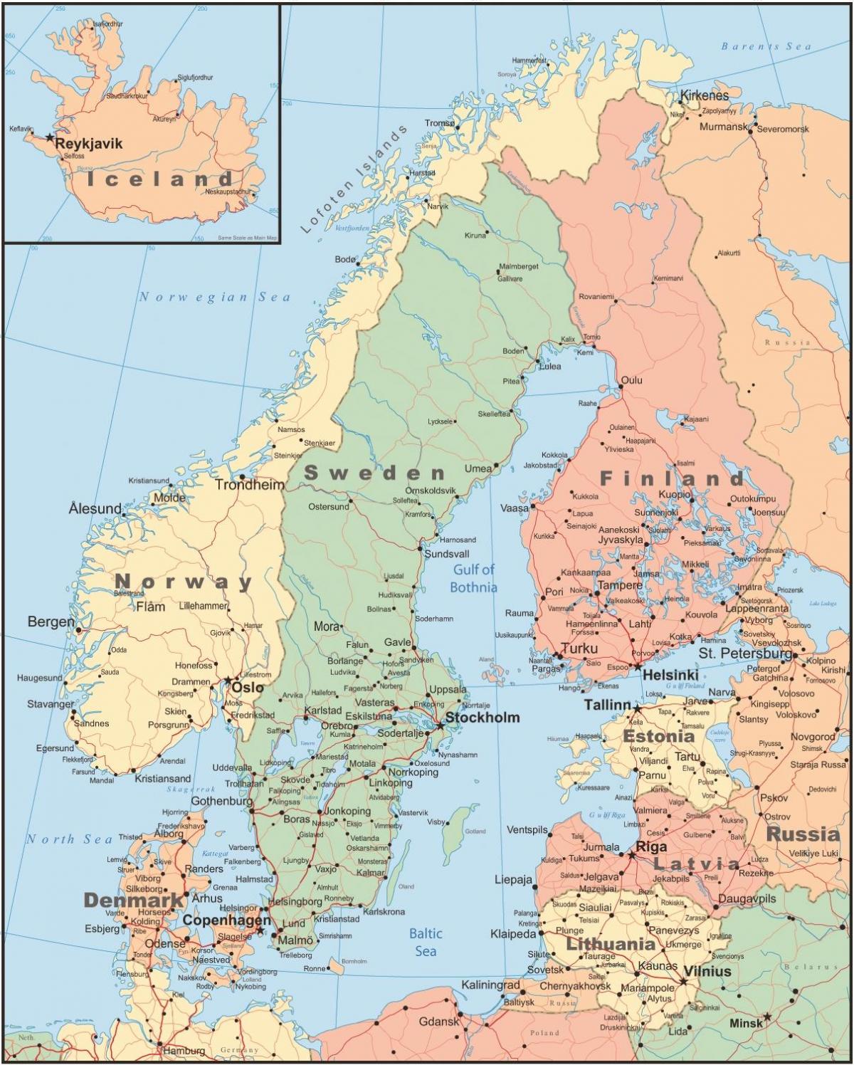 Mapa Fínsko a okolitých krajín