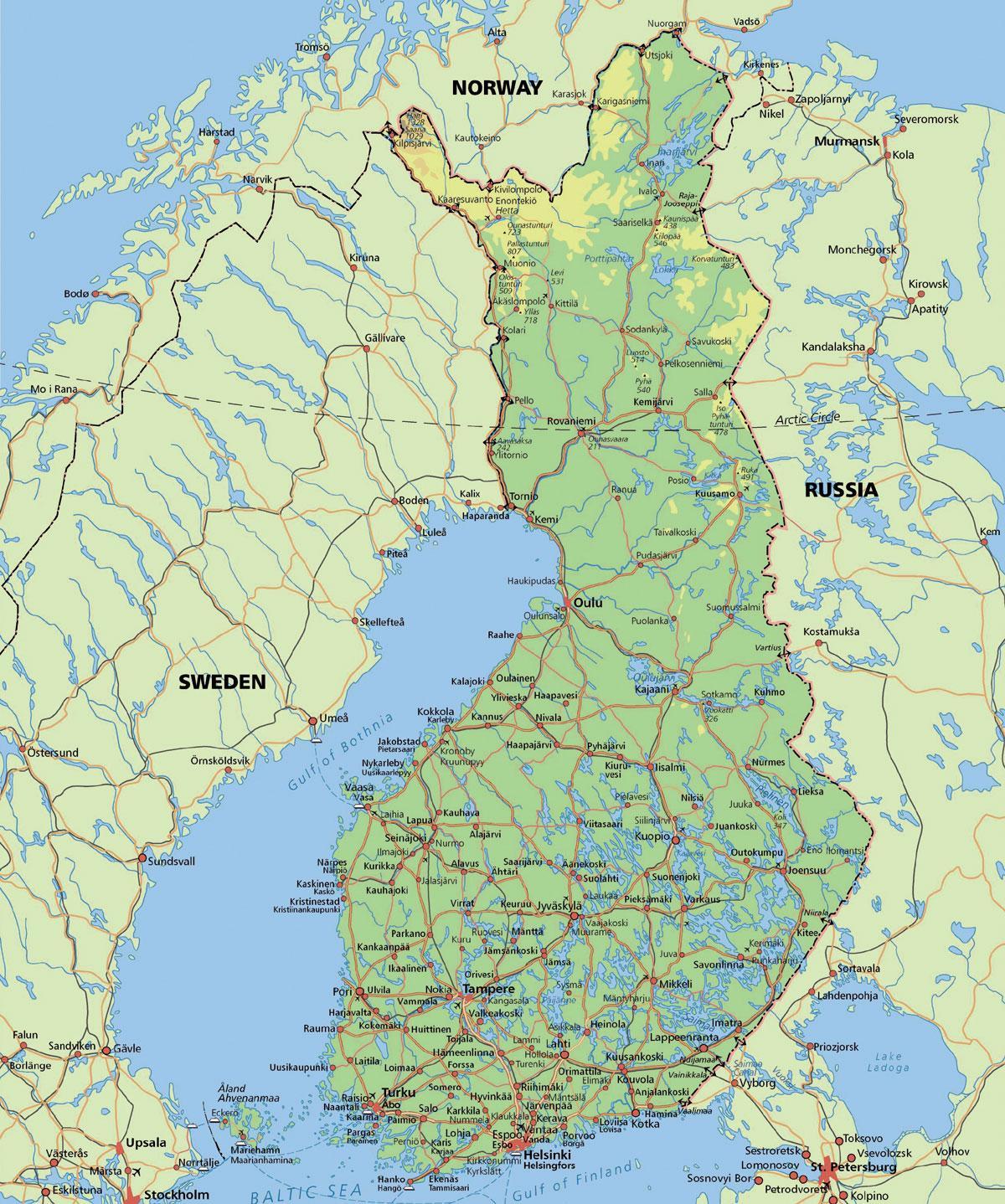 Mapa polárneho kruhu Fínsko