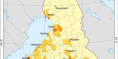Fínsko hustota obyvateľstva mapu