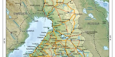 Mapa fyzickej Fínsko