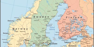 Mapa Fínsko a okolitých krajín